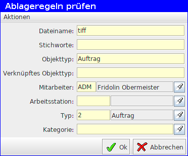 Eingabefeld der Prüfkriterien